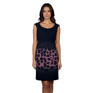 Etcetera Dress Size 2 Black Wool Leopard Print Gradient Scoop Neck Sleeveless